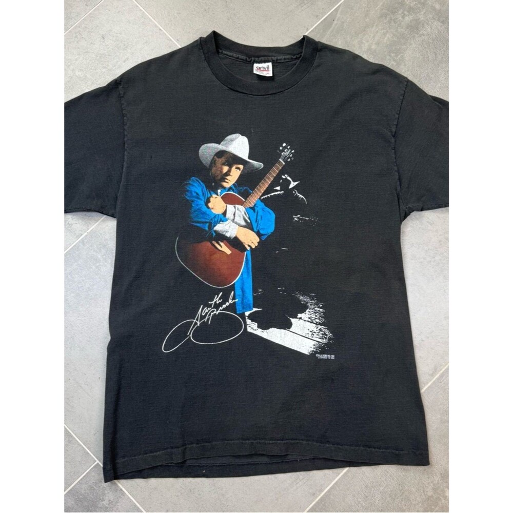 Vintage 90s Garth Brooks Tour T Shirt 1992 Blue Rose USA Made XL